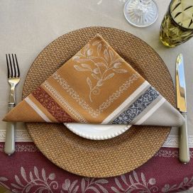 Serviette de table Jacquard "Olivia" beige et ocre, Tissus Toselli