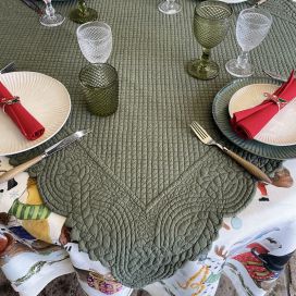 Square table mat, Boutis fashion "Morphée" green