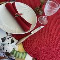 Square table mat, Boutis fashion "Morphée" red