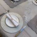 Rectangular Jacquard polyester tablecloth "Indira" taupe  from "Sud Etoffe"