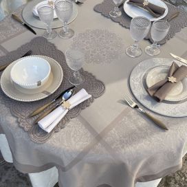 Square Jacquard polyester tablecloth "Indira" taupe  from "Sud Etoffe"