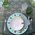 Rectangular Jacquard polyester tablecloth "Reveillon" green and silver  from "Sud Etoffe"