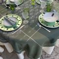 Rectangular Jacquard polyester tablecloth "Reveillon" green and silver  from "Sud Etoffe"