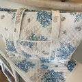 Quilted coton shopping bag "Moustiers" ecru and blue