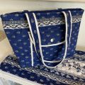 Quilted coton shopping bag "Avignon" blue and white