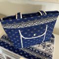 Quilted coton shopping bag "Avignon" blue and white