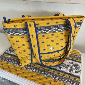 Quilted coton shopping bag "Avignon" yellow and blue