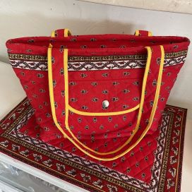 Quilted coton shopping bag "Avignon" red and yellow