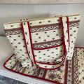 Quilted coton shopping bag "Avignon" ecru and red