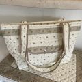 Quilted coton shopping bag "Calissons" ecru and beige