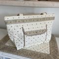 Quilted coton shopping bag "Calissons" ecru and beige