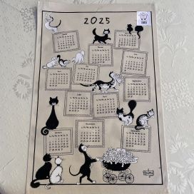 Cotton kitchen towel "Calendrier des chats 2025" Dubout