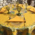 Provencal round coated cotton tablecloth "Bouquet de Lavandes" Yellow, TISSUS TOSELLI NICE