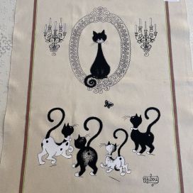 Grand torchon en coton "Galerie de chat" Dubout