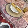 Rectangular Jacquard polyester tablecloth "Chamaret" red and beige  from "Sud Etoffe"