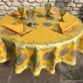 TISSUS TOSSELI  Nappe ronde en coton enduit "Bouquet de Lavandes" jaune