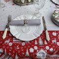 Round christmas tablecloth in cotton "Cervin" red and grey