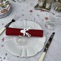 Round christmas tablecloth in cotton "Cervin" red and grey