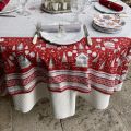 Round christmas tablecloth in cotton "Cervin" red and grey