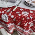 Nappe de fêtes ronde en coton "Cervin" rouge et grise