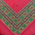 Rectangular damask jacquard tablecloth Delft red, bordure "Valensole" green