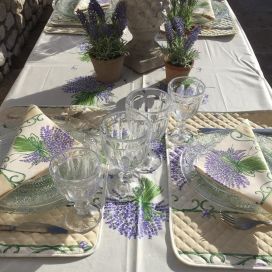 Provence rectangular placed coton tablecloth "Bouquet de Lavande" ecru