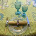 Nappe rectangulaire Jacquard "Ribeauvillé" Turquoise, jaune, Tissus Toselli