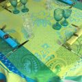 Nappe rectangulaire Jacquard "Ribeauvillé" Turquoise, jaune, Tissus Toselli