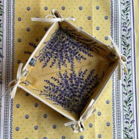 Cotton bread basket with laces, "Castillon" yellow TISSUS TOSELLI