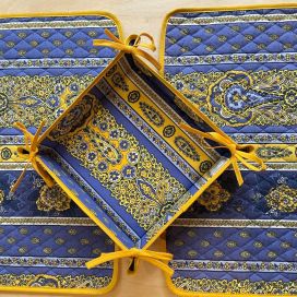 Coated cotton bread basket with laces, "bastide" yellow and blue by "Marat d'Avignon"