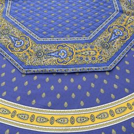 Octogonal quilted cotton table cover "Bastide" blue and yellow