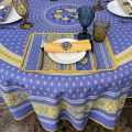 Nappe provençale ronde en coton "Bastide" Bleue et jaune "Marat d'Avignon"