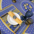 Round tablecloth in cotton "Bastide" blue and yellow "Marat d'Avignon"