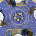 Coatted cotton round tablecloth "Bastide" blue and yellow "Marat d'Avignon"