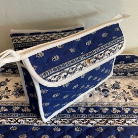 Quilted coton cosmetics bag "Avignon" ecru and blue