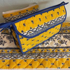 Quilted coton cosmetics bag "Avignon" yellow and blue