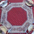 Tapis de table octogonal en coton matelassé "Bastide" rouge et gris