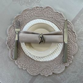 Round table mats, Boutis fashion ecru and linen color "Morphée"