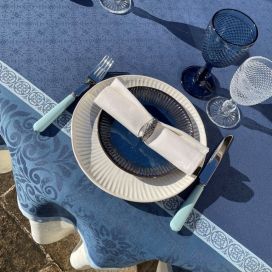 Nappe rectangulaire Sud Etoffe Jacquard polyester "Alicante" marine