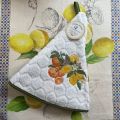 Embrodery round hand towel "Lemons and oranges" white