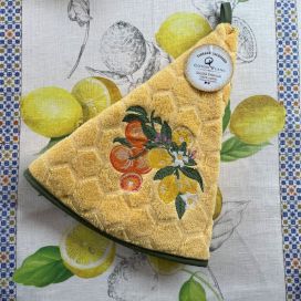 Embrodery round hand towel "Lemons and oranges" yellow