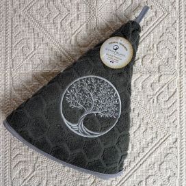 Embrodery round hand towel "Arbre de Vie" grey