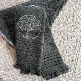 Embrodery kitchen or hand towel "Arbre de vie" grey