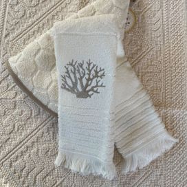 Embrodery kitchen or hand towel "Corail" ecru