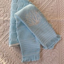 Embrodery kitchen or hand towel "Corail" pale blue