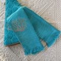 Embrodery kitchen or hand towel "Corail" turquoise