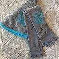 Embrodery kitchen or hand towel "Corail" grey and turquoise