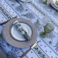 Cotton tablecloth "Lauris" lavenders and olives ecru and blue from Tissus Toselli