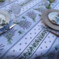 Cotton tablecloth "Lauris" lavenders and olives ecru and blue from Tissus Toselli