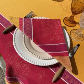 Serviette de table Jacquard "Cassis" orange et rouge, Tissus Toselli